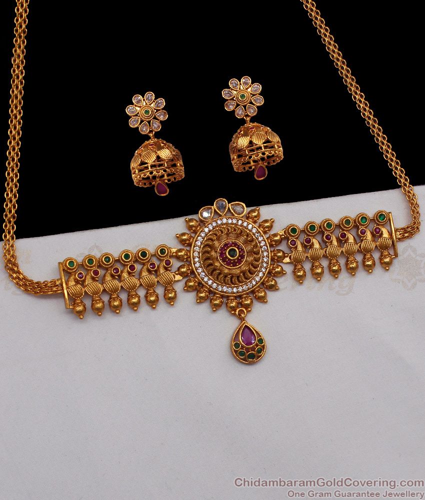 TNL1038 - Original Antique Closed Neck Gold Choker Necklace Bridal Jewelry