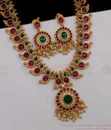 TNL1039 - Kemp Stone Premium Nagas Antique Necklace Pearl Set Bridal Jewelry TNL1039 - Kemp Stone Premium Nagas Antique Necklace Pearl Set Bridal Jewelry