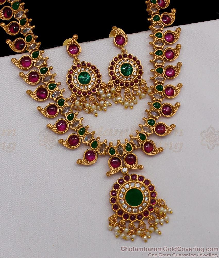 TNL1039 - Kemp Stone Premium Nagas Antique Necklace Pearl Set Bridal Jewelry