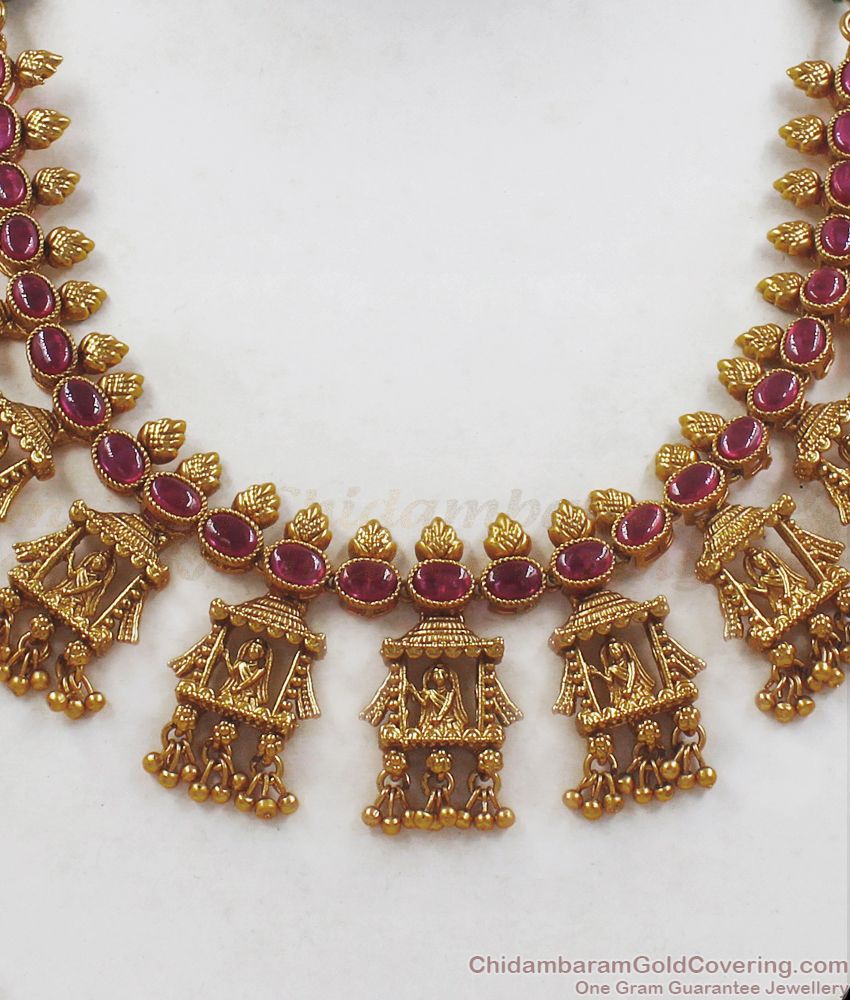 TNL1042 - Premium Gold Antique Temple Jewelry Radha Temple Necklace Set