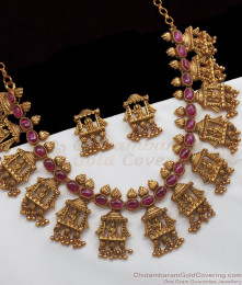 TNL1042 - Premium Gold Antique Temple Jewelry Radha Temple Necklace Set TNL1042 - Premium Gold Antique Temple Jewelry Radha Temple Necklace Set