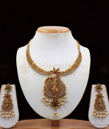 TNL1043 - Krishna with Flute Premium Gold Antique Temple Jewelry Pearl Necklace  TNL1043 - Krishna with Flute Premium Gold Antique Temple Jewelry Pearl Necklace