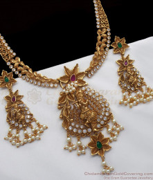 TNL1043 - Krishna with Flute Premium Gold Antique Temple Jewelry Pearl Necklace  TNL1043 - Krishna with Flute Premium Gold Antique Temple Jewelry Pearl Necklace