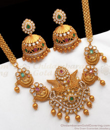 TNL1056 - Stunning Multi Color Stone Antique Necklace Earrings Combo TNL1056 - Stunning Multi Color Stone Antique Necklace Earrings Combo