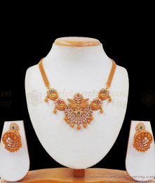 TNL1056 - Stunning Multi Color Stone Antique Necklace Earrings Combo TNL1056 - Stunning Multi Color Stone Antique Necklace Earrings Combo