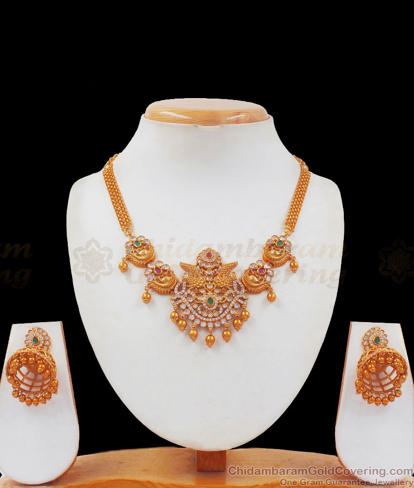 TNL1056 - Stunning Multi Color Stone Antique Necklace Earrings Combo