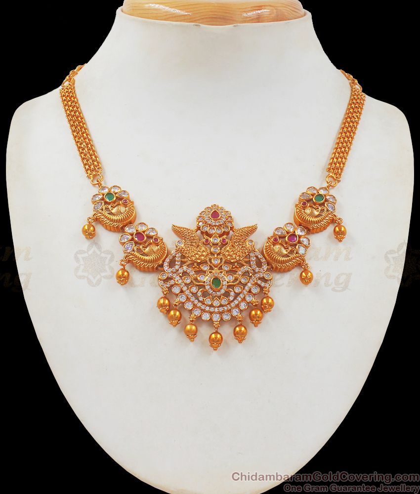 TNL1056 - Stunning Multi Color Stone Antique Necklace Earrings Combo
