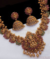 TNL1062 - Vintage Gold Plated Antique Lakshmi Necklace Earring Set Multi Stone