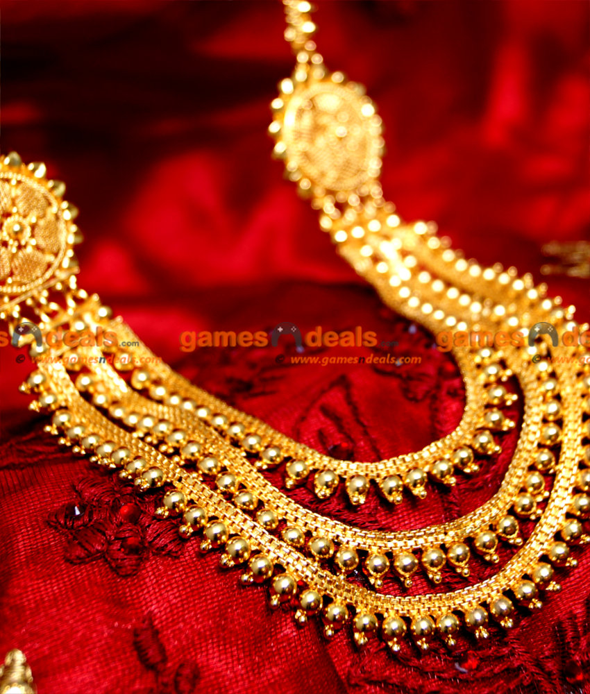 ARRG10 - 24ct Pure Gold Plated Jewellery Kerala Three Line Beaded Haram