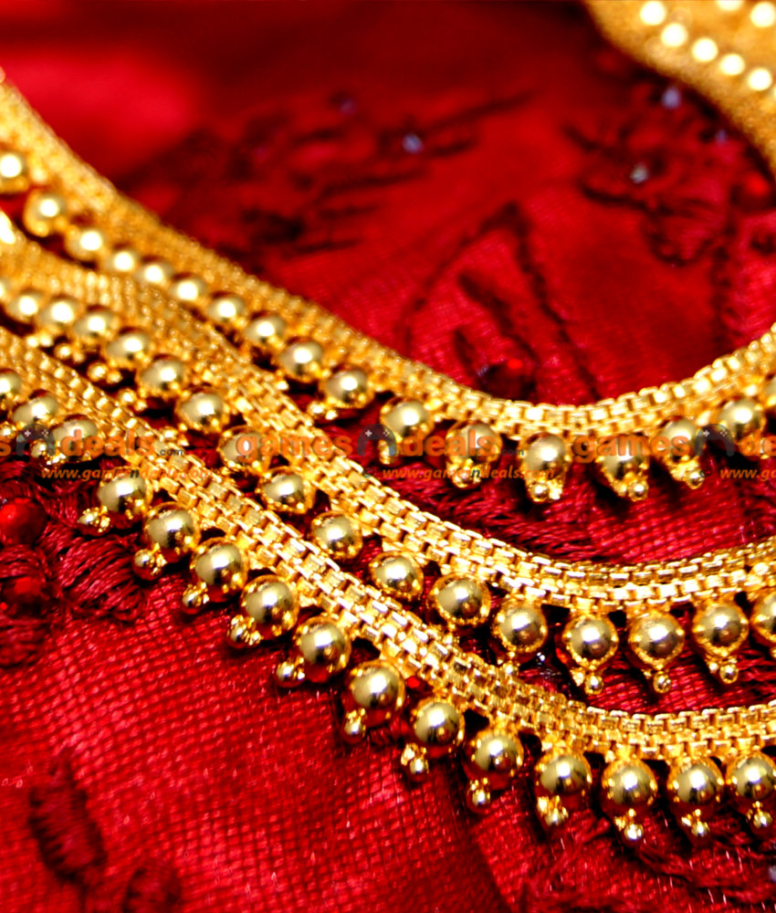 ARRG10 - 24ct Pure Gold Plated Jewellery Kerala Three Line Beaded Haram ARRG10 - 24ct Pure Gold Plated Jewellery Kerala Three Line Beaded Haram
