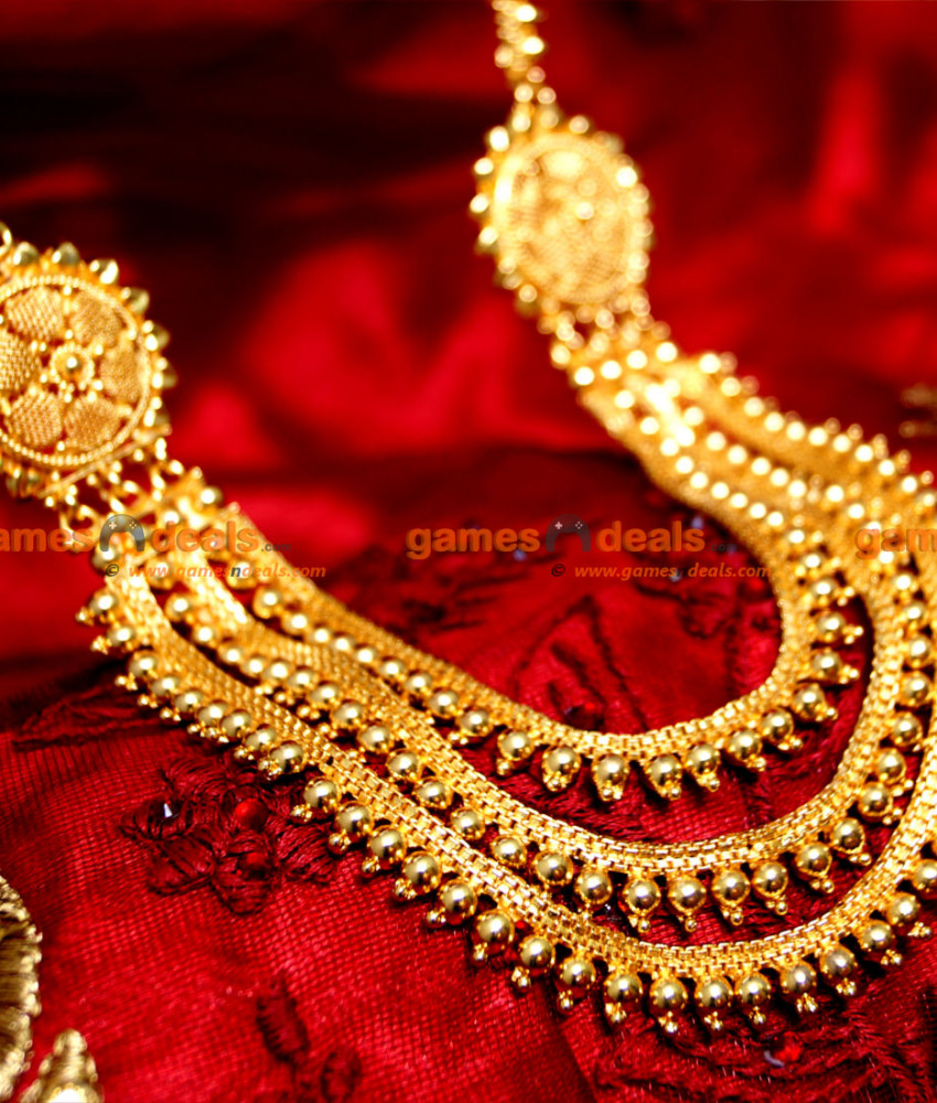 ARRG10 - 24ct Pure Gold Plated Jewellery Kerala Three Line Beaded Haram