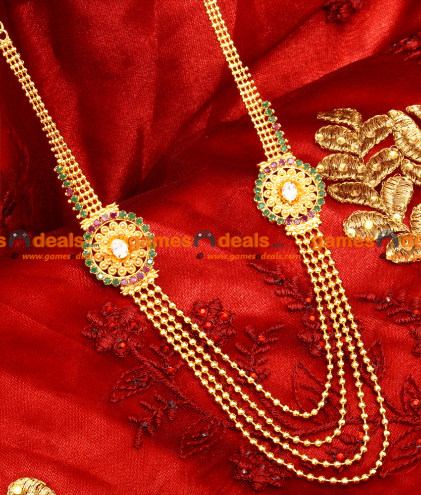 ARRG21 - Trendy Four Line Flower Design With Big American Diamond Aaram