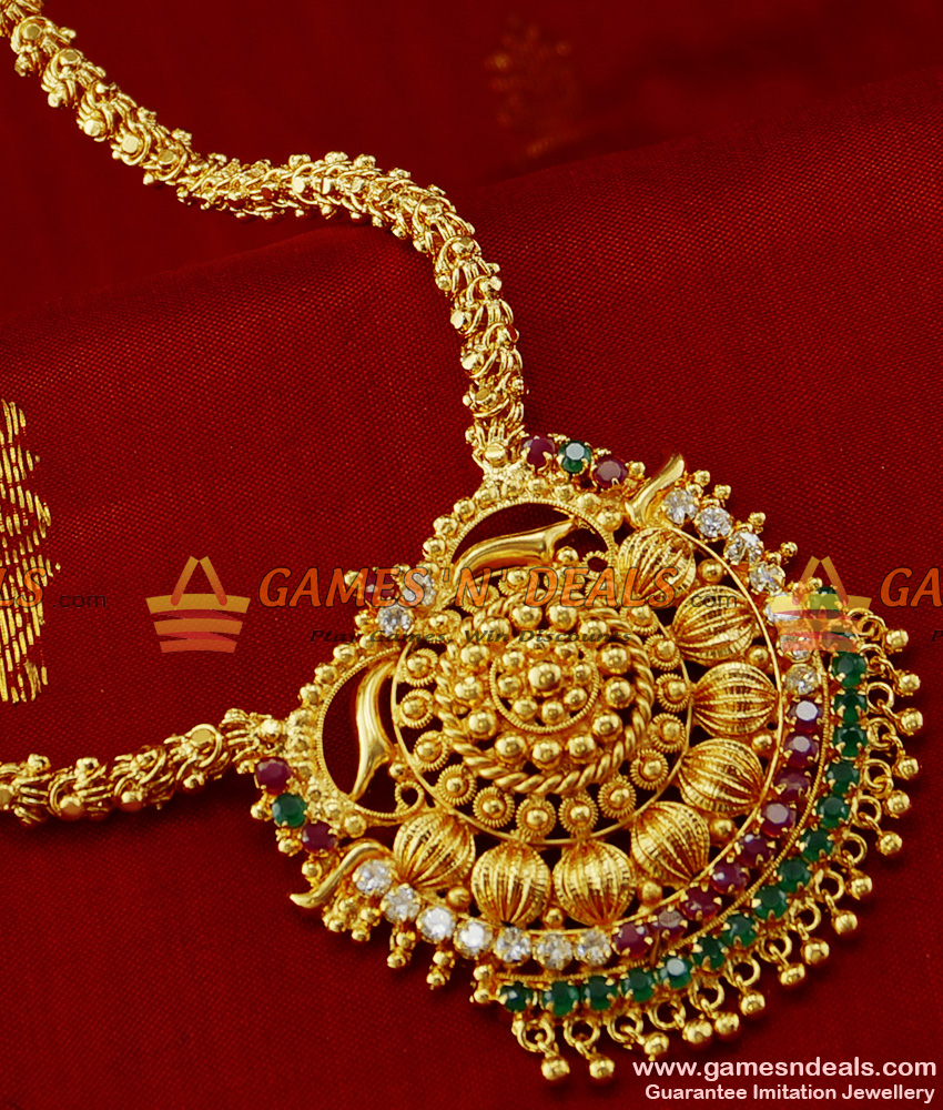 ARRG140 - South Indian AD Stone Mogappu and Dollar Kerala Jasmine Chain Online