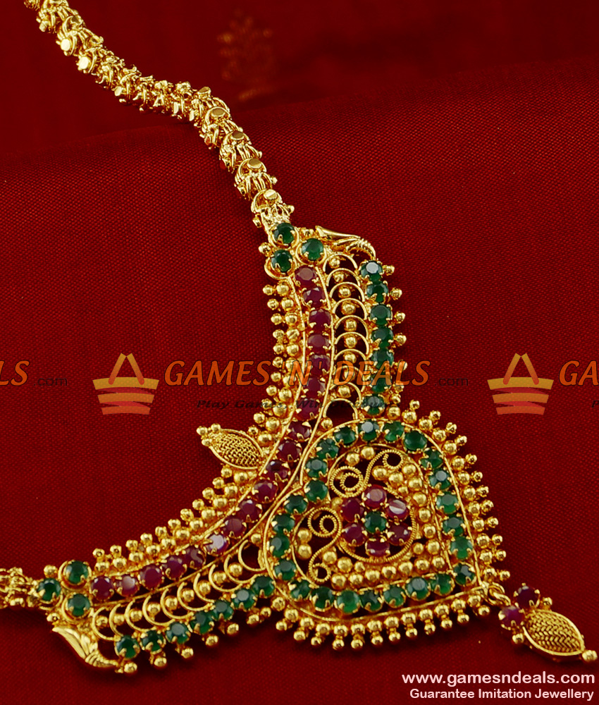 ARRG141 - Grand Imitation Jewelry Multi Color AD Stone Mogappu Dollar Chain Online
