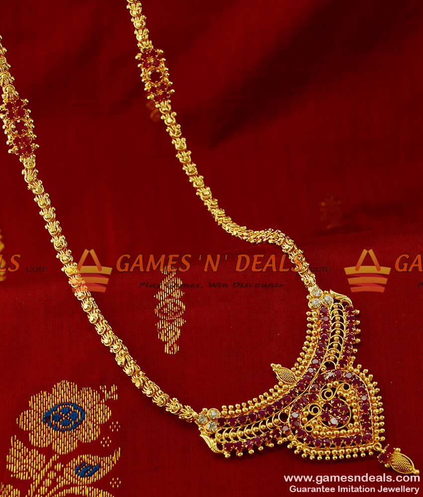ARRG142 - Grand Imitation Jewelry Multi Color AD Stone Mogappu Dollar Chain Online