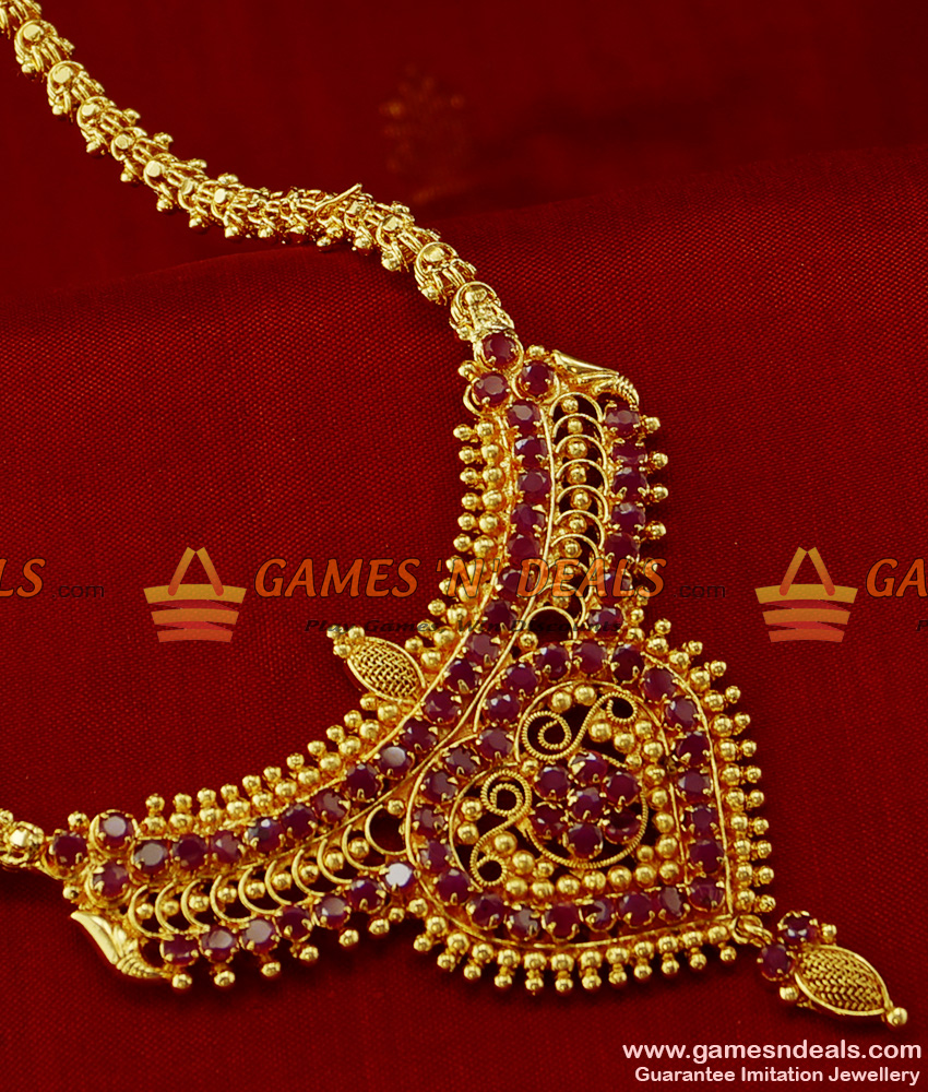 ARRG143 - Grand Imitation Jewelry Ruby Stone AD Stone Mogappu Dollar Chain Online