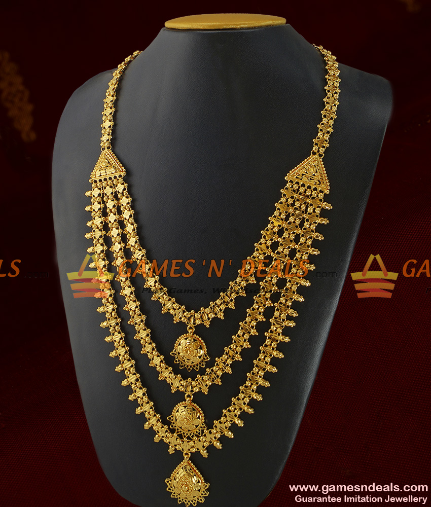 ARRG159 - Grand Three Line Culcutta Bridal Wear Design Haram Imitation Jewelry
