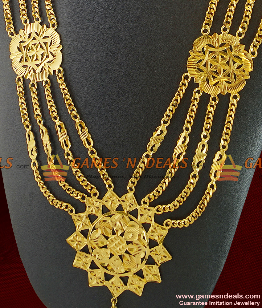 ARRG189 - Traditional Gold Plated Four Line Governor Maalai Flower Design Aaram