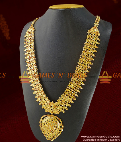 ARRG190 Grand Bridal Wear Heavy Gold Like Long Necklace