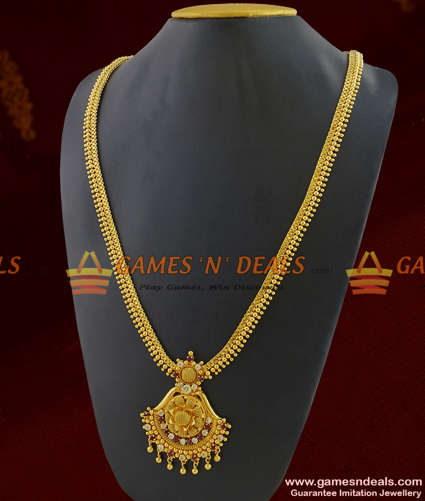 ARRG219 - Traditional Plain Beads Original Gold Like Design AD Stone Imitation Haaram