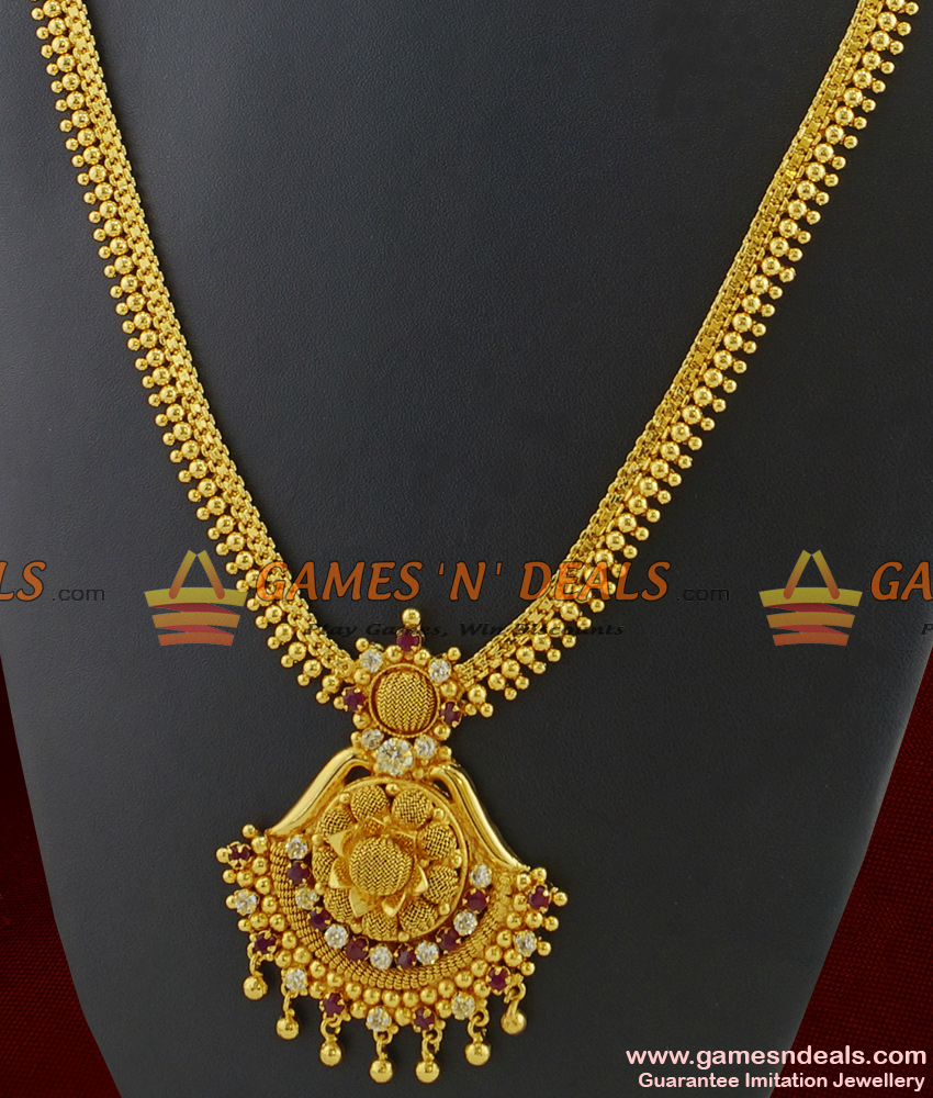 ARRG219 - Traditional Plain Beads Original Gold Like Design AD Stone Imitation Haaram