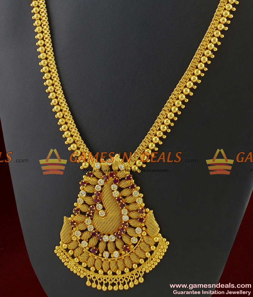 ARRG220 - Traditional Plain Beads Original Gold Like Design AD Stone Imitation Haaram
