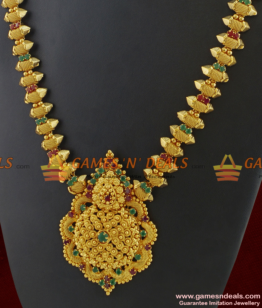 ARRG222 - South Indian Gold Plated Bridal Wear AD Stone Dollar Imitation Haaram