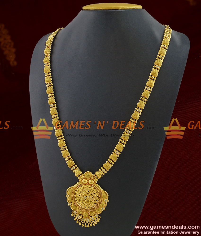 ARRG227 - Traditional Plain Beads Marriage Wear Gold Like Design Stone Haaram