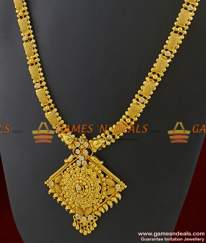 ARRG230 - Attractive White Semi Precious AD Stone Diamond Shape Dollar Imitation Haaram ARRG230 - Attractive White Semi Precious AD Stone Diamond Shape Dollar Imitation Haaram