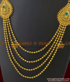 ARRG239 - Gold Plated Four Line Long Haaram Flower Design With Emerald Stone ARRG239 - Gold Plated Four Line Long Haaram Flower Design With Emerald Stone