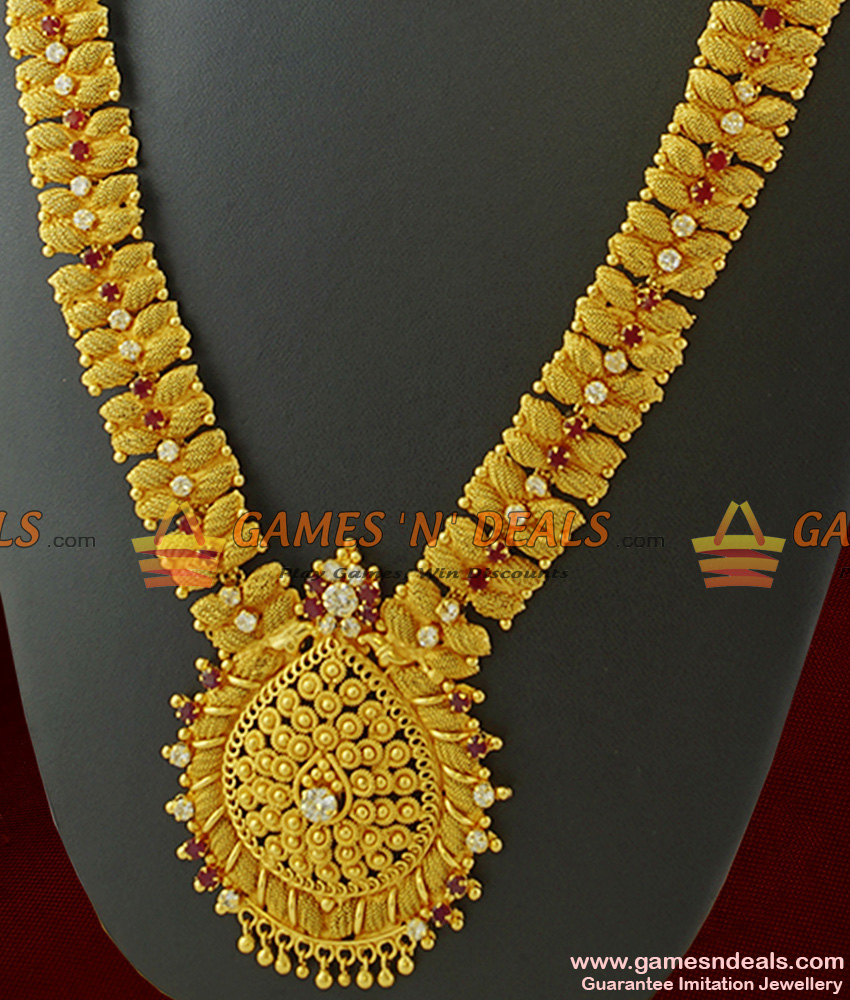 ARRG244 - Heavy Grand Bridal Haram Full Stone Work Imitation Jewelry Flower Design