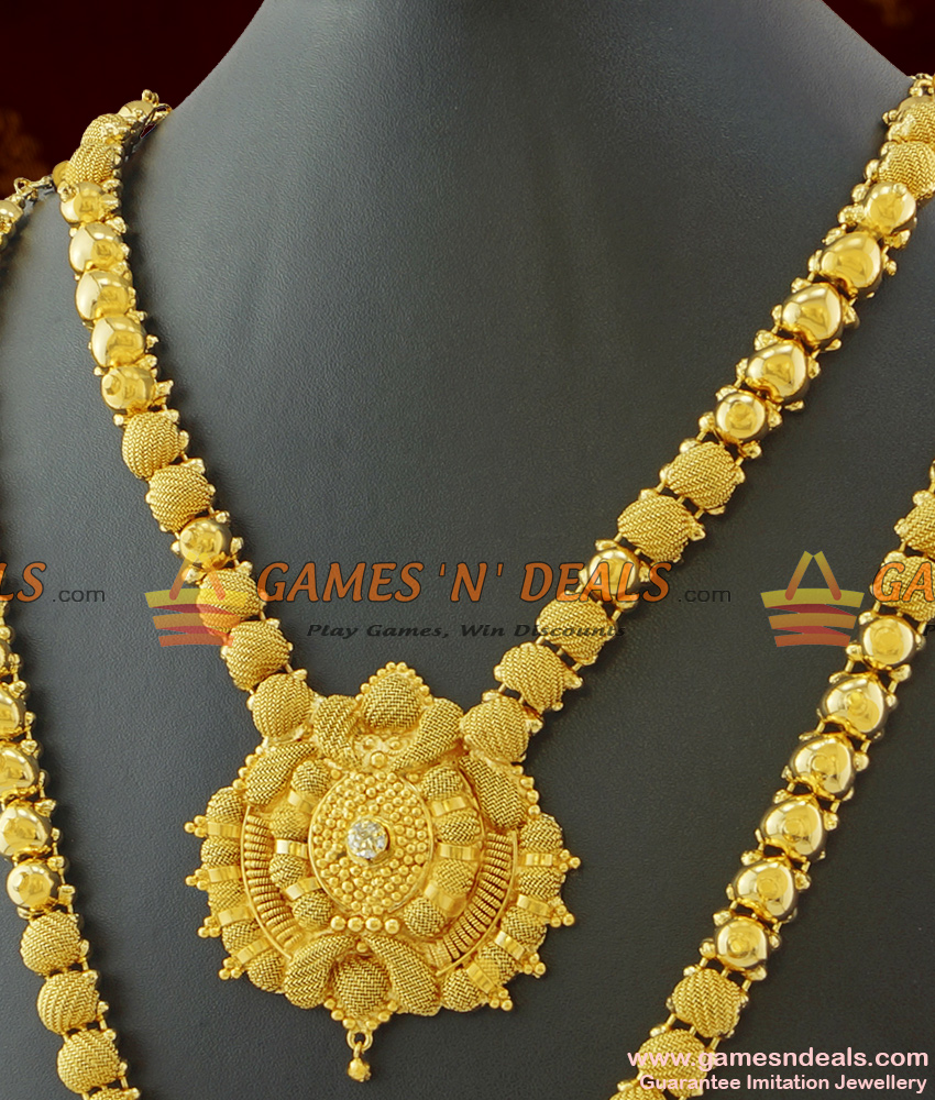 ARRG252 - Sparkling White Stone Haaram Necklace Combo Guarantee Imitation Jewelry ARRG252 - Sparkling White Stone Haaram Necklace Combo Guarantee Imitation Jewelry