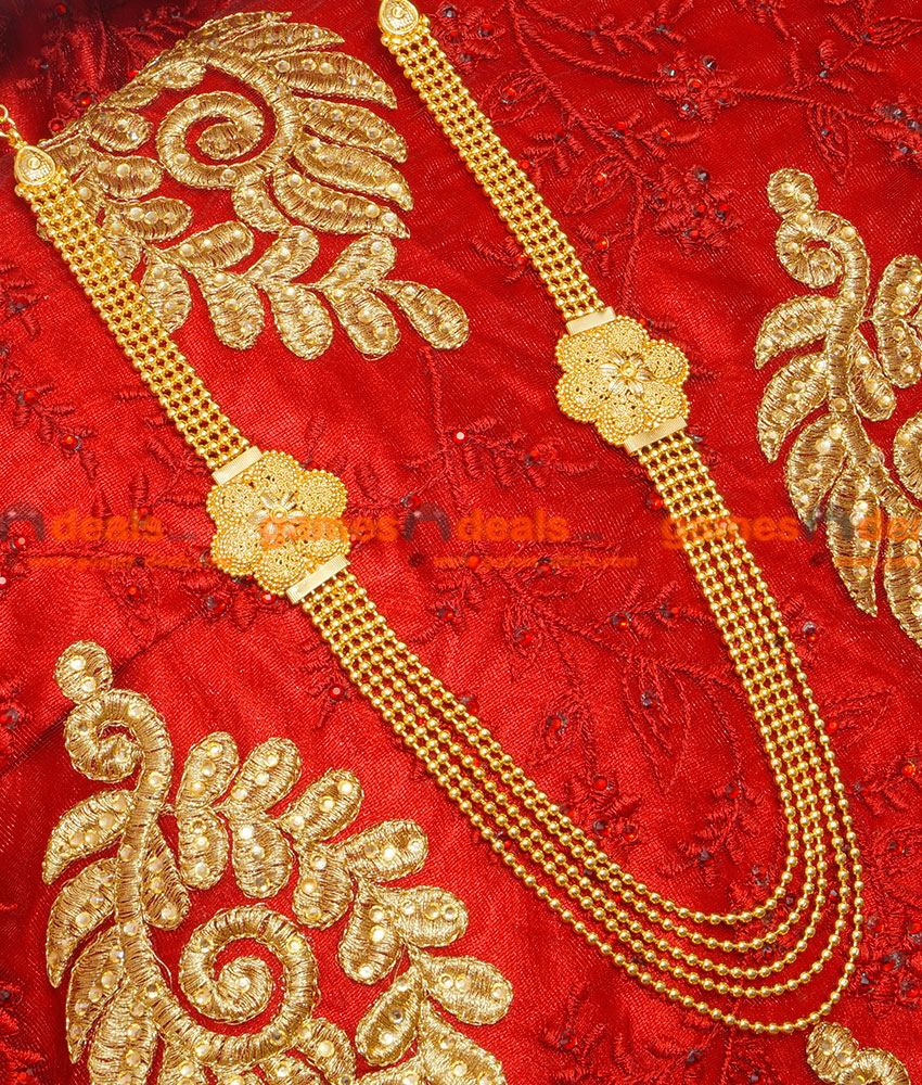 ARRG26 - South Indian Three Line Grand Bridal Type Flower Design Long Haram ARRG26 - South Indian Three Line Grand Bridal Type Flower Design Long Haram