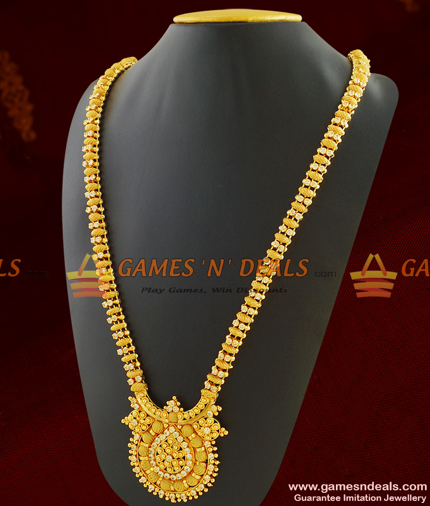 Sparkling AD White Stone Bridal Jewelry Long Haaram for Women ARRG274 Sparkling AD White Stone Bridal Jewelry Long Haaram for Women ARRG274