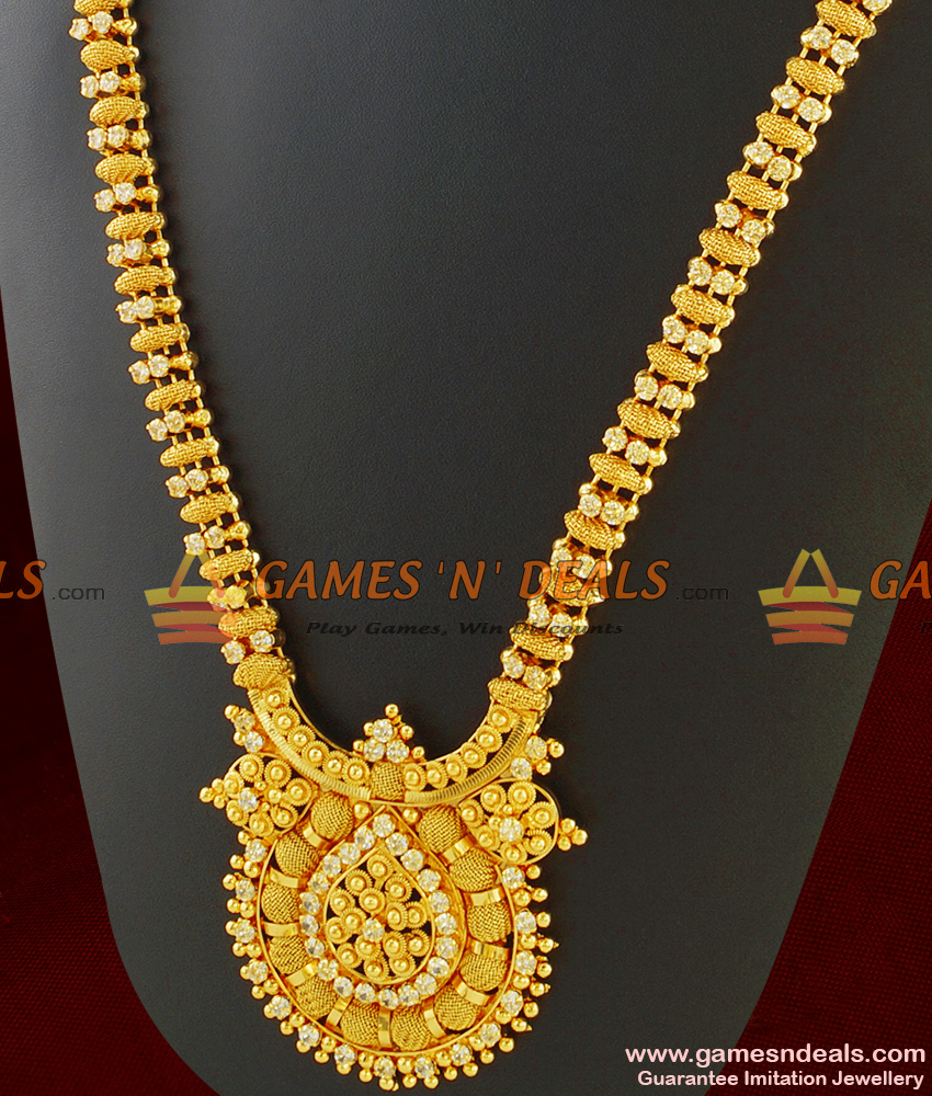 Sparkling AD White Stone Bridal Jewelry Long Haaram for Women ARRG274 Sparkling AD White Stone Bridal Jewelry Long Haaram for Women ARRG274