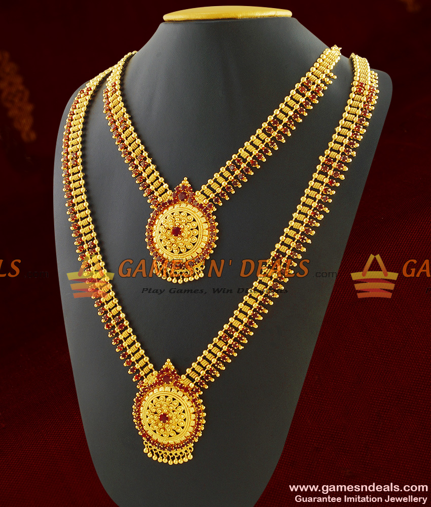 Full Ruby Stone Combo Set Haaram Necklace Imitation Jewelry ARRG286