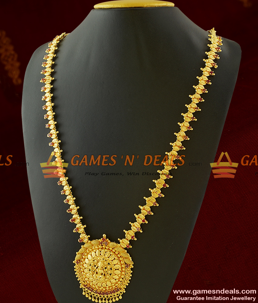 Laxmi Haaram Set Semi Precious AD Red Stones Imitation Jewelry ARRG306 Laxmi Haaram Set Semi Precious AD Red Stones Imitation Jewelry ARRG306