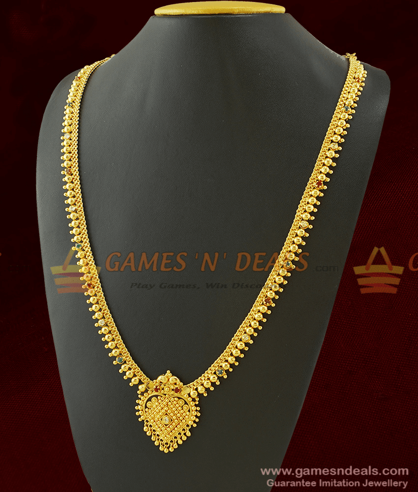 Simple Yet Attractive Traditional AD Stone Long Necklace / Haaram ARRG317 Simple Yet Attractive Traditional AD Stone Long Necklace / Haaram ARRG317