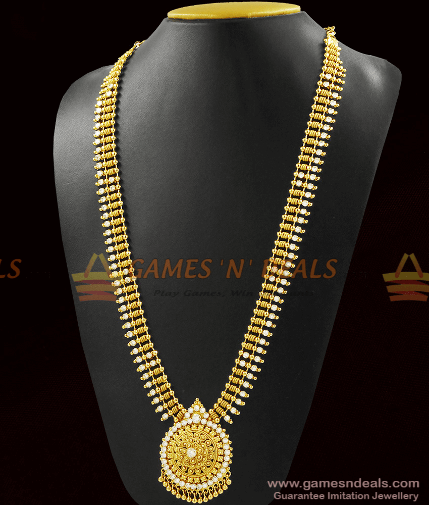 Grand Full White Stone Long Necklace for Marriage ARRG335