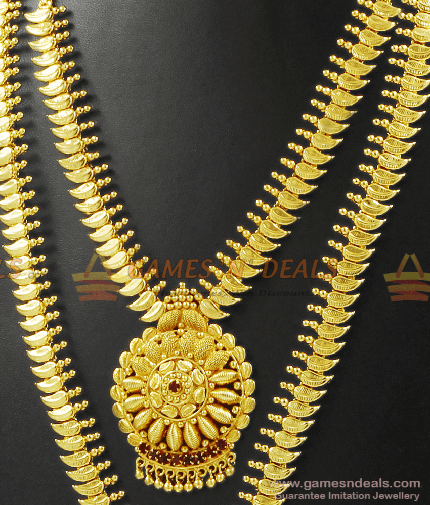 Unique Gold Pattern Mango Necklace Haram Combo Set ARRG339