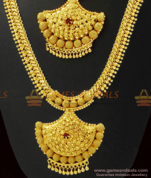 Real Gold Pattern Ruby Dollar Necklace Haram Combo Set ARRG342 Real Gold Pattern Ruby Dollar Necklace Haram Combo Set ARRG342