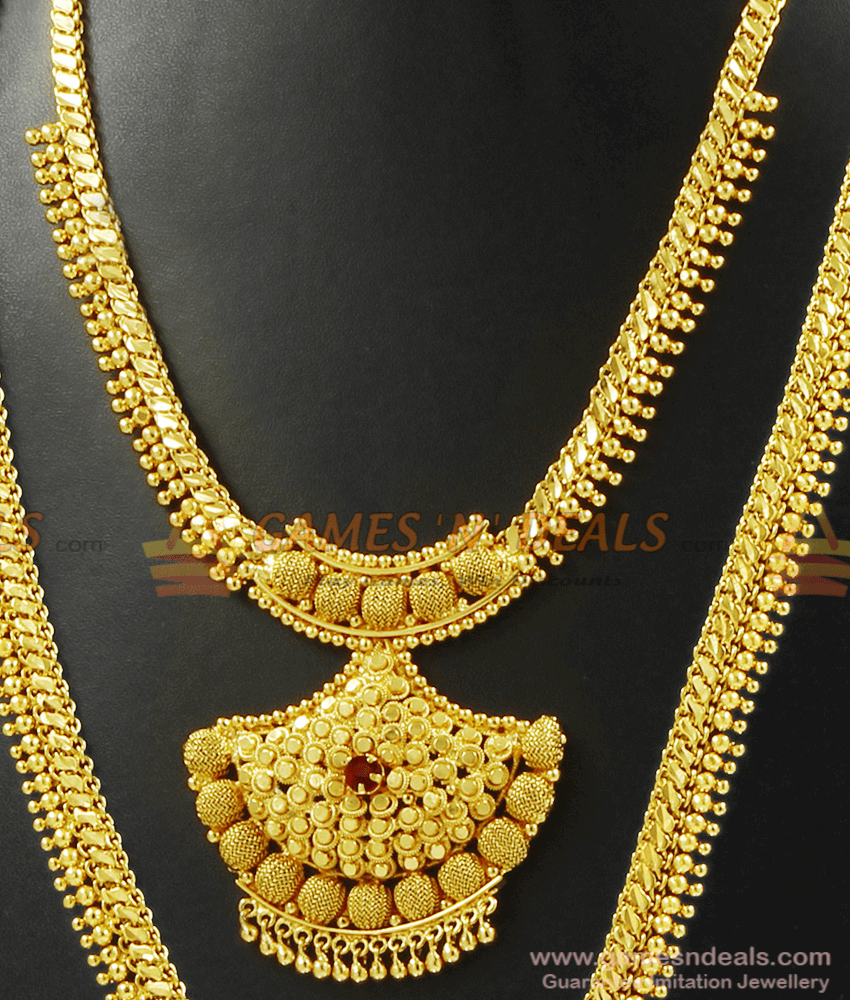 Real Gold Pattern Ruby Dollar Necklace Haram Combo Set ARRG342 Real Gold Pattern Ruby Dollar Necklace Haram Combo Set ARRG342