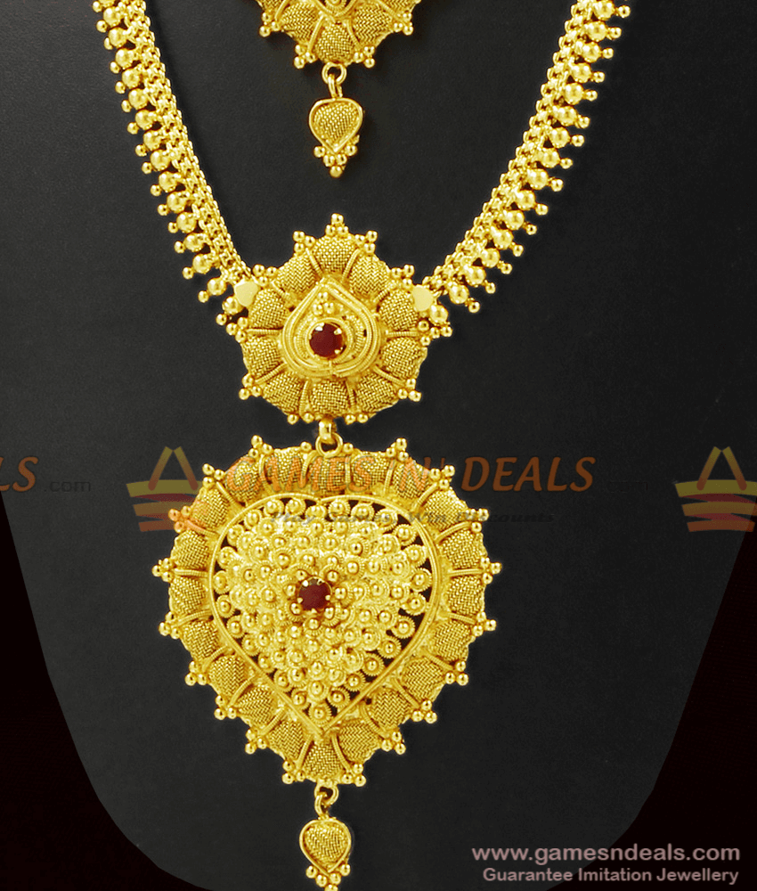 Ruby Stone Double Dollar Necklace Haram Combo Set ARRG343 Ruby Stone Double Dollar Necklace Haram Combo Set ARRG343