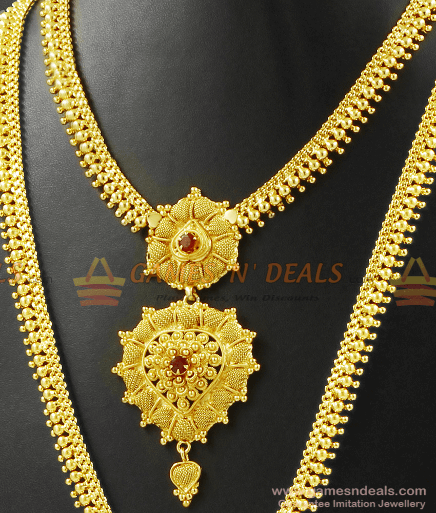 Ruby Stone Double Dollar Necklace Haram Combo Set ARRG343 Ruby Stone Double Dollar Necklace Haram Combo Set ARRG343