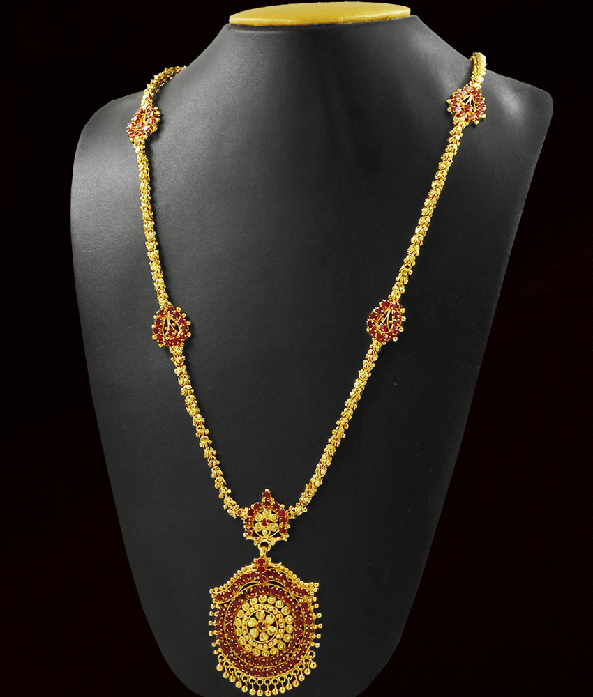Gold Plated Chain Pattern Ruby Stone Dollar Haaram ARRG355