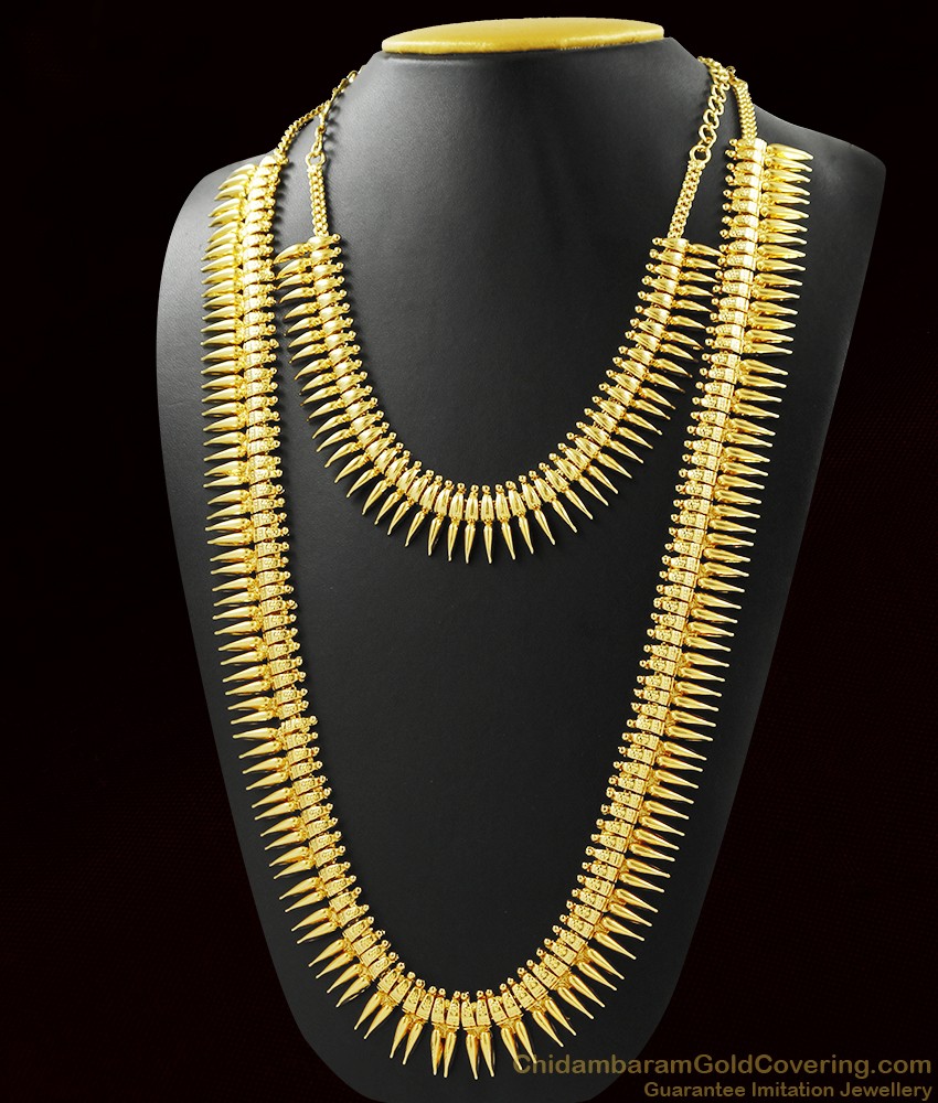 Long Mullaipoo Necklace Combo Set Kerala Gold Design ARRG387