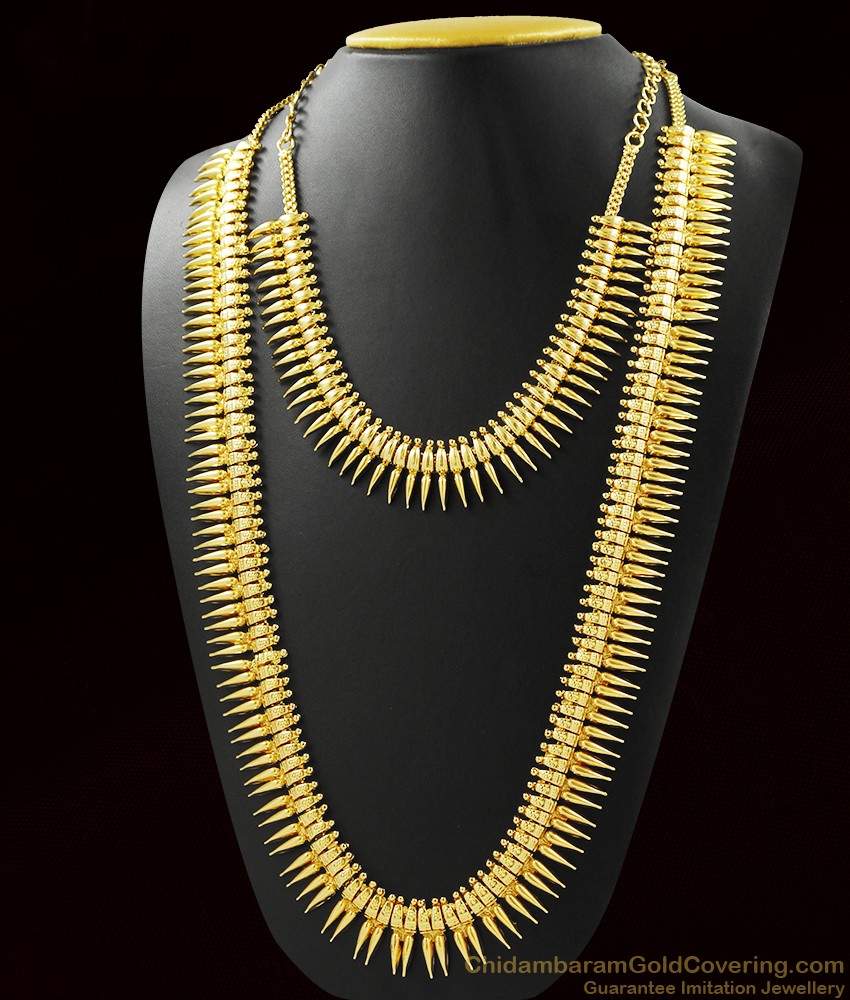 Long Mullaipoo Necklace Combo Set Kerala Gold Design ARRG387 Long Mullaipoo Necklace Combo Set Kerala Gold Design ARRG387