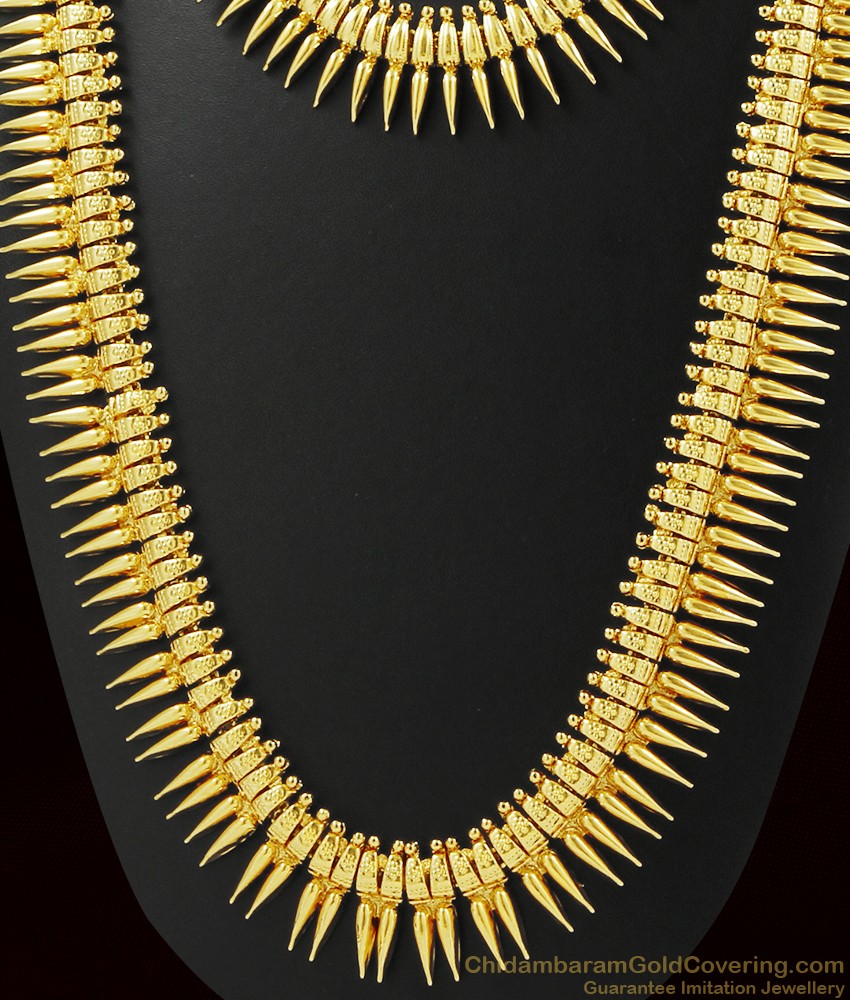 Long Mullaipoo Necklace Combo Set Kerala Gold Design ARRG387