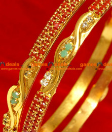 BG050-2.6 Size Gold Plated Red and White Stone Fancy Imitation Bangle Online BG050-2.6 Size Gold Plated Red and White Stone Fancy Imitation Bangle Online