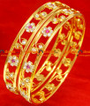 BG052-2.8 Size Gold Plated Imitation Bangle Thin Pink White Stone